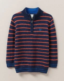 Stripe Half Zip Funnel Neck Jumper