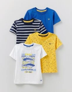 4 Pack Graphic Plain Print And Stripe T-Shirts