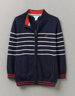 Chest Stripe Zip Through Knit Jumper