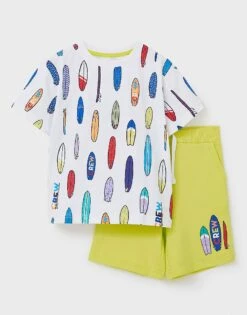 Surf Board Print T-Shirt And Shorts