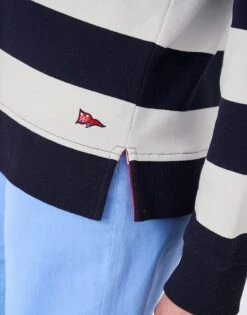 30th Collection Button Front Breton Hoodie -Crew Clothing CRWSF004 WHTNVY 3