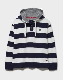 30th Collection Button Front Breton Hoodie -Crew Clothing CRWSF004 WHTNVY 6