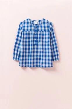 Long Sleeve Check Whale Embroidered Top