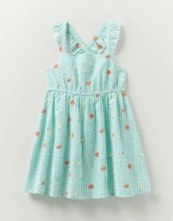 Girls' Seersucker Stripe Embroidered Dress