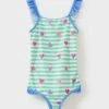 Frill Strap Mint Stripe Heart Swimsuit