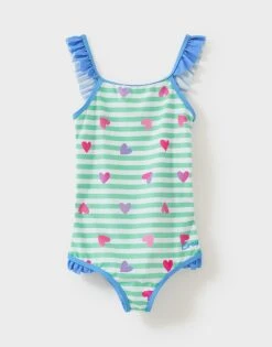 Frill Strap Mint Stripe Heart Swimsuit