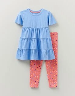 Girls' Slub Jersey Tiered Tunic And Legging Set