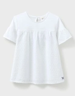 Girls' Broderie Woven Jersey Mix Top