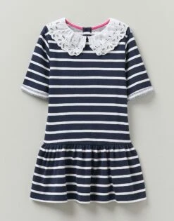 Long Sleeve Broderie Stripe Dress