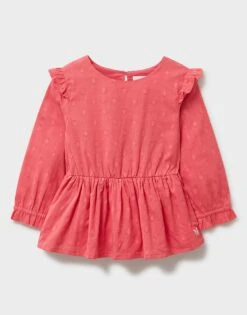 Long Sleeve Spot Dobby Peplum Blouse