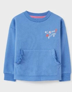 Frill Pocket Back Print Cropped Sweatshirt