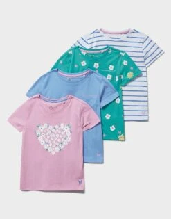 4 Pack Short Sleeve Plain And Stripe T-Shirts