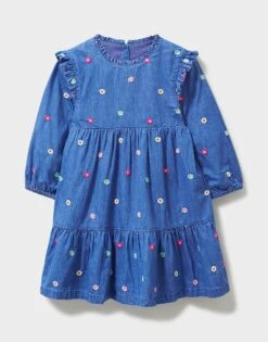 Floral Embroidered Chambray Dress