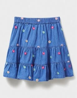 Floral Embroidered Chambray Skirt