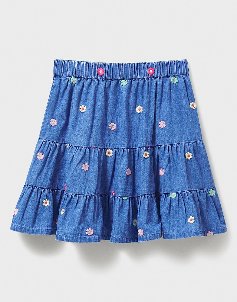 Floral Embroidered Chambray Skirt 3 Floral Embroidered Chambray Skirt - Image 3