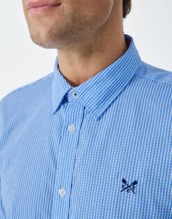 Sky Blue Micro Gingham Classic Fit Cotton Shirt -Crew Clothing MLB003 SKY 2