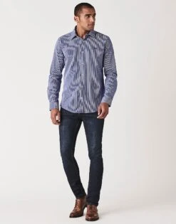 Crew Slim Fit Micro Stripe Shirt -Crew Clothing MMB062 ULTRAMARNE 2