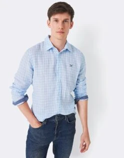 Long Sleeve Basketweave Linen Check Shirt