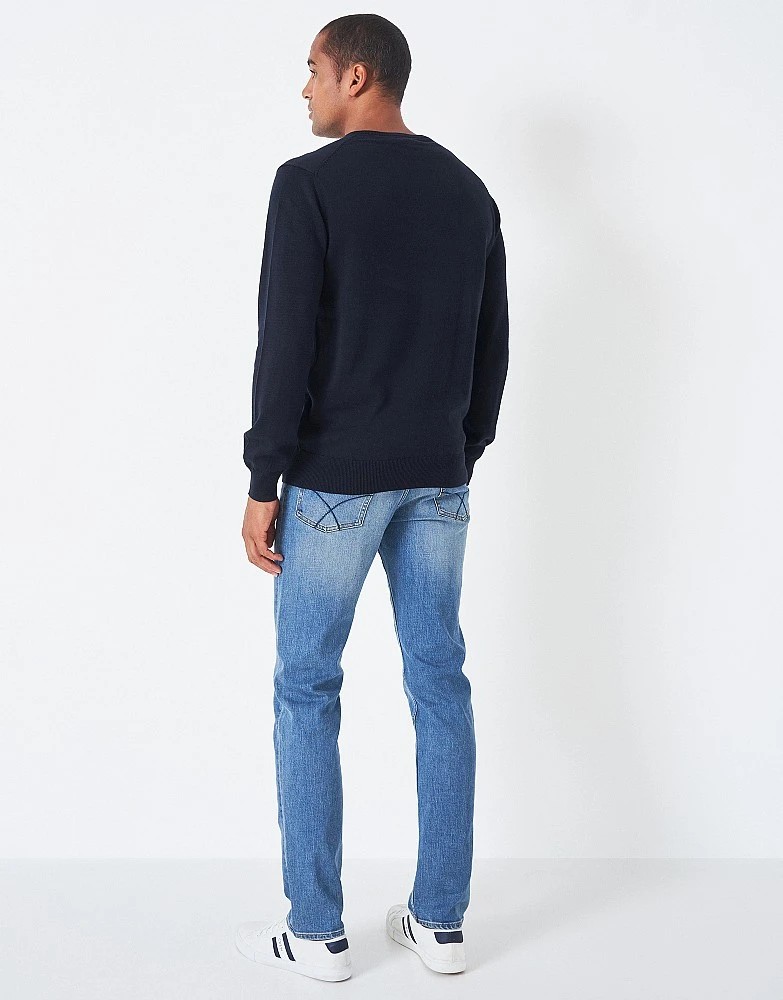 Classic Cotton V Neck Jumper - Navy 3 Classic Cotton V Neck Jumper - Navy - Image 3