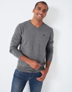 Classic Cotton V Neck Jumper - Grey