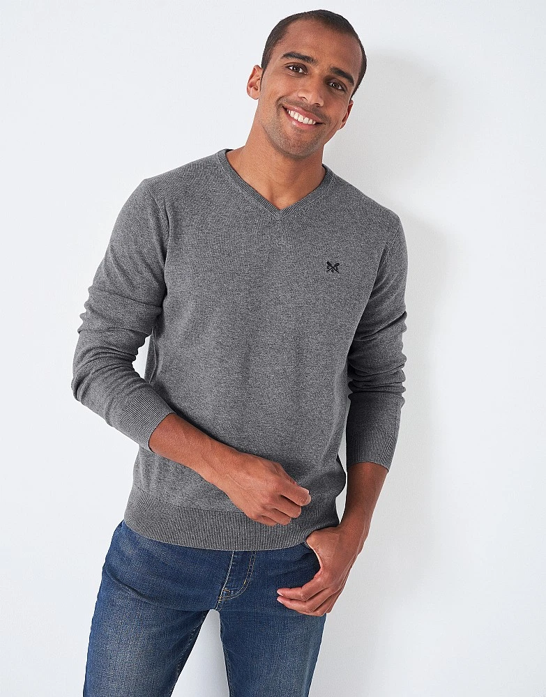 Classic Cotton V Neck Jumper - Grey 1 Classic Cotton V Neck Jumper - Grey