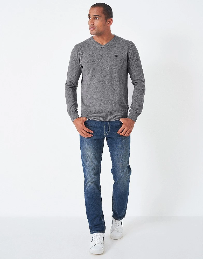 Classic Cotton V Neck Jumper - Grey 2 Classic Cotton V Neck Jumper - Grey - Image 2