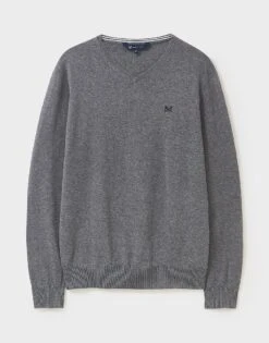 Classic Cotton V Neck Jumper - Grey 7 Classic Cotton V Neck Jumper - Grey -Crew Clothing MPC104 GREYMARL 3