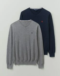 2 Pack V Neck Knit Jumpers