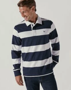 White Collar Long Sleeve Stripe Rugby Shirt