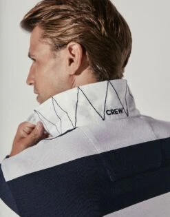 White Collar Long Sleeve Stripe Rugby Shirt -Crew Clothing MPE306 NVYWHT 2