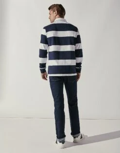 White Collar Long Sleeve Stripe Rugby Shirt -Crew Clothing MPE306 NVYWHT 4