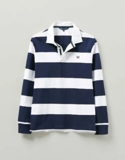 White Collar Long Sleeve Stripe Rugby Shirt -Crew Clothing MPE306 NVYWHT 5