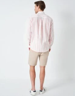Long Sleeve Stripe Linen Shirt -Crew Clothing MQB039 PINKWHT 2