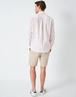 Long Sleeve Stripe Linen Shirt -Crew Clothing MQB039 PINKWHT 3