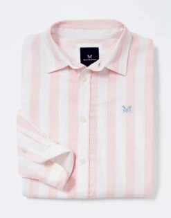 Long Sleeve Stripe Linen Shirt -Crew Clothing MQB039 PINKWHT 4