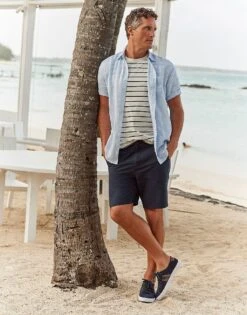 Short Sleeve Linen Palm Print Shirt