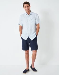 Short Sleeve Linen Palm Print Shirt -Crew Clothing MQB055 BLUEWHT 2