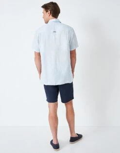 Short Sleeve Linen Palm Print Shirt -Crew Clothing MQB055 BLUEWHT 3