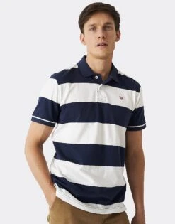 Blue White Stripe Jersey Polo Shirt