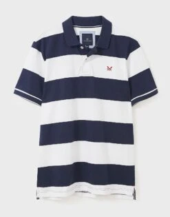 Blue White Stripe Jersey Polo Shirt -Crew Clothing MQE071 NVYWHT 5