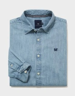 Long Sleeve Thornwick Denim Shirt 7 Long Sleeve Thornwick Denim Shirt -Crew Clothing MRB021 LGHTWASH 3