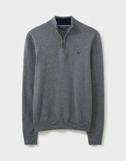 Grey Half Zip Knit Jumper -Crew Clothing MRC126 GRYMRL 3