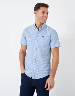 Short Sleeve Gingham Check Shirt -Crew Clothing MSB007 BLUEWHITE 3