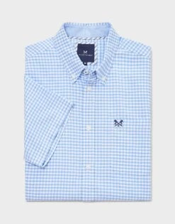 Short Sleeve Gingham Check Shirt -Crew Clothing MSB007 BLUEWHITE 6