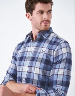 Brushed Cotton Marl Flannel Check Shirt -Crew Clothing MSB019 BLUPURP 3