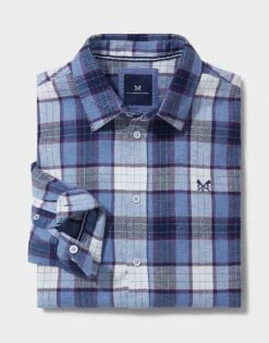Brushed Cotton Marl Flannel Check Shirt -Crew Clothing MSB019 BLUPURP 4