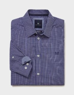 Stretch Fit Mini Grid Check Shirt 9 Stretch Fit Mini Grid Check Shirt -Crew Clothing MSB030 NAVY 6