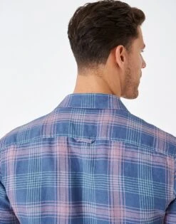 Short Sleeve Linen Check Shirt 8 Short Sleeve Linen Check Shirt -Crew Clothing MSB041 BLUEPINK 3