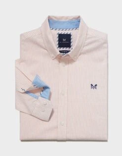 Long Sleeve Oxford Stripe Shirt 7 Long Sleeve Oxford Stripe Shirt -Crew Clothing MSB043 CORALWHT 6