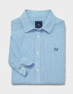 Long Sleeve Linen Puppytooth Shirt -Crew Clothing MSB049 BLUEWHT 6